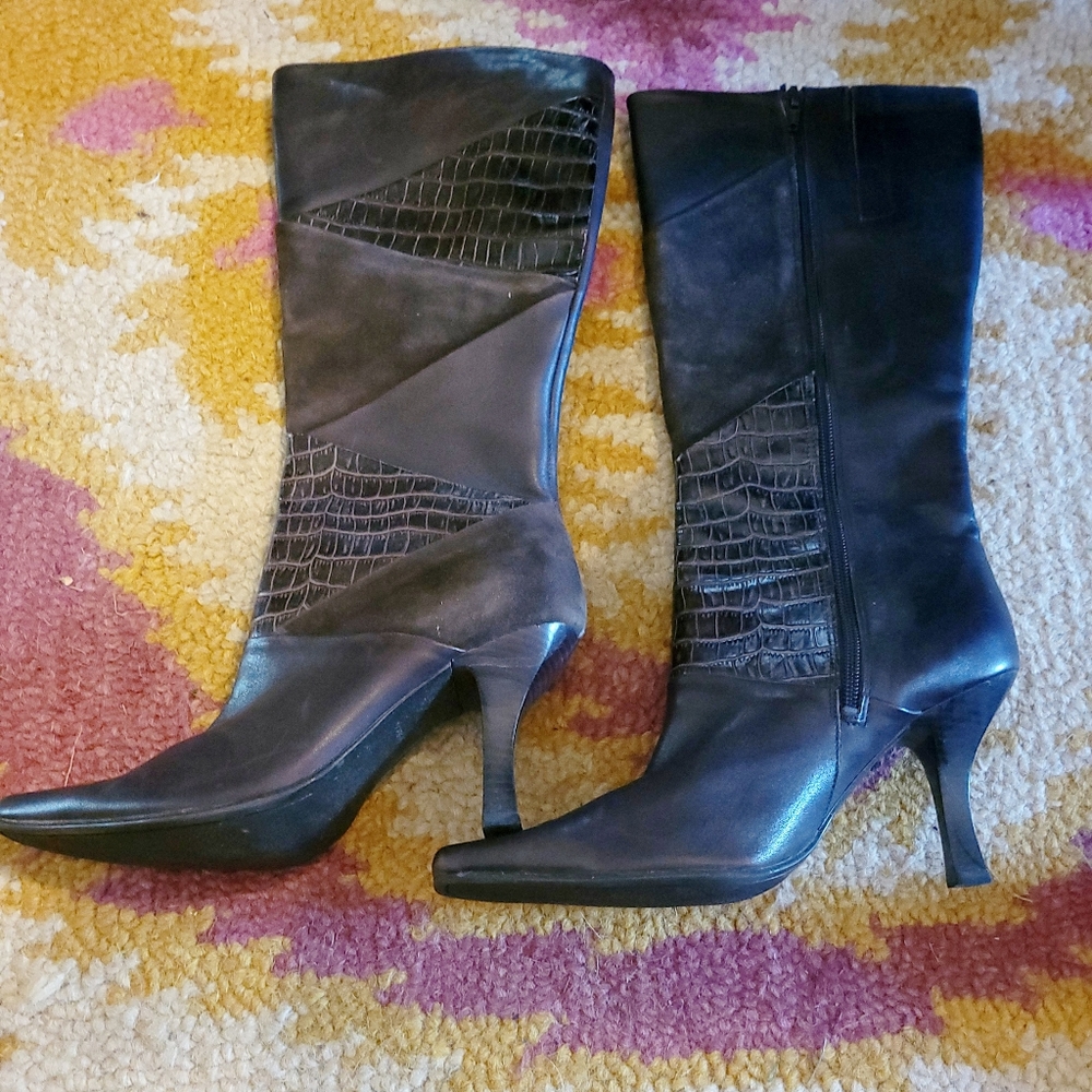 Like new 80s style vintage spike heel genuine leather and suede knee high boots